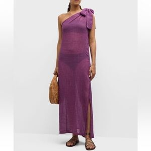 Lisa Marie Fernandez One-Shoulder Magenta Maxi Dress with Shoulder Bow